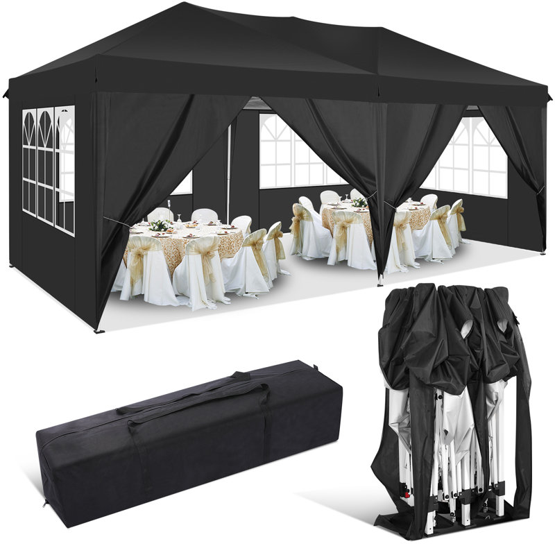 Outdoor Canopy Wedding Party Tent Camping Shelter Gazebo BBQ with Removable Sidewalls Easy Set Up Homdox Roof Color Black